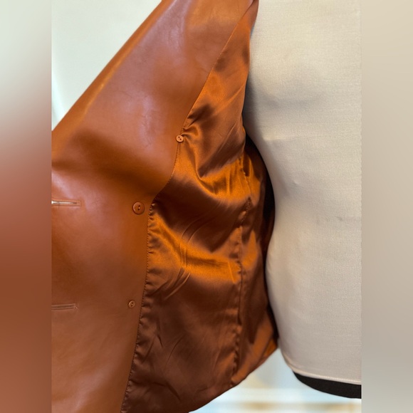 BLANKNYC Faux Leather Double-Breasted Blazer – Rich Mocha - Picture 7 of 12